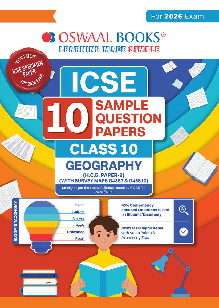 ICSE 10 Sample Question Papers Class 10 Geography for Board Exam 2026 (Strictly aligned with CISCE Latest Specimen Paper 2026), Competency-Based Questions, Mind Maps, On-Tips Notes, Solved MCQs, Revision with Explanations & Board Marking Scheme