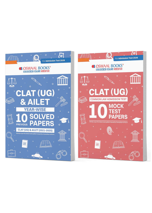 CLAT (UG) & AILET Year-wise 10 Previous Solved Papers + 10 Mock Test Papers (Set of 2 books) | For 2026 Admission Test| Oswaal
