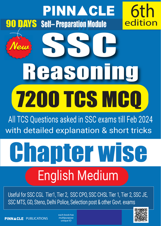 SSC Reasoning 7200 TCS MCQ Chapterwise 6th edition english medium| PINNACLE
