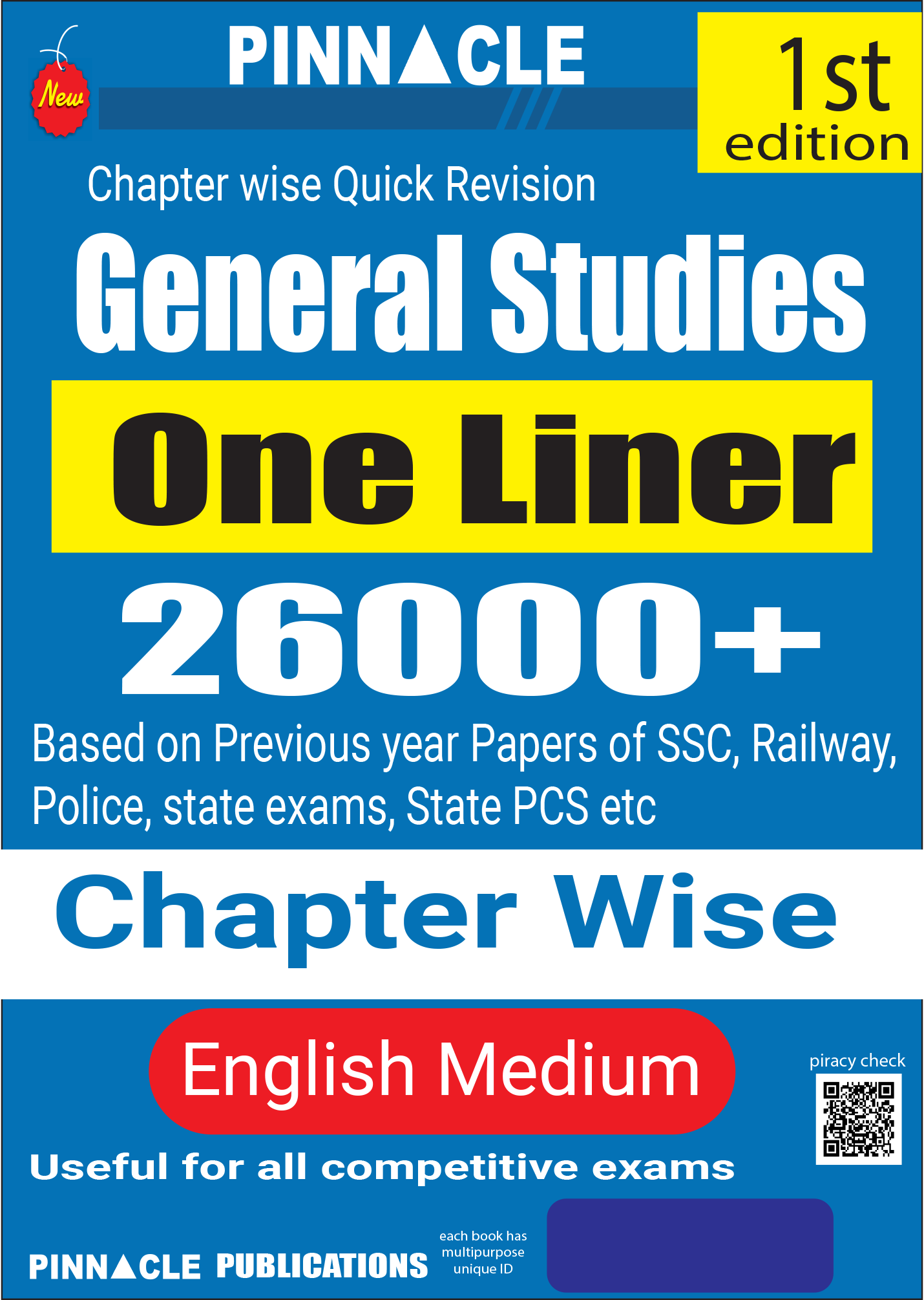 General Studies One Liner 26000 Chapter wise 1st edition English medium|. PINNACLE