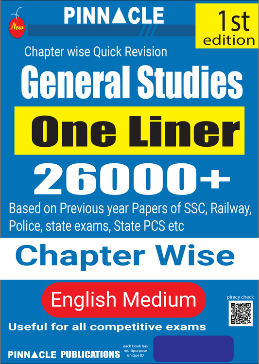 General Studies One Liner 26000 Chapter wise 1st edition English medium|. PINNACLE