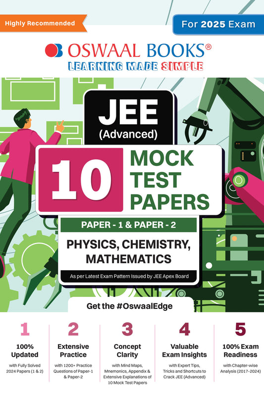 JEE (Advanced) 10 Mock Test Papers (Paper-1 & Paper-2) Physics, Chemistry, Mathematics (For 2025 Exam)