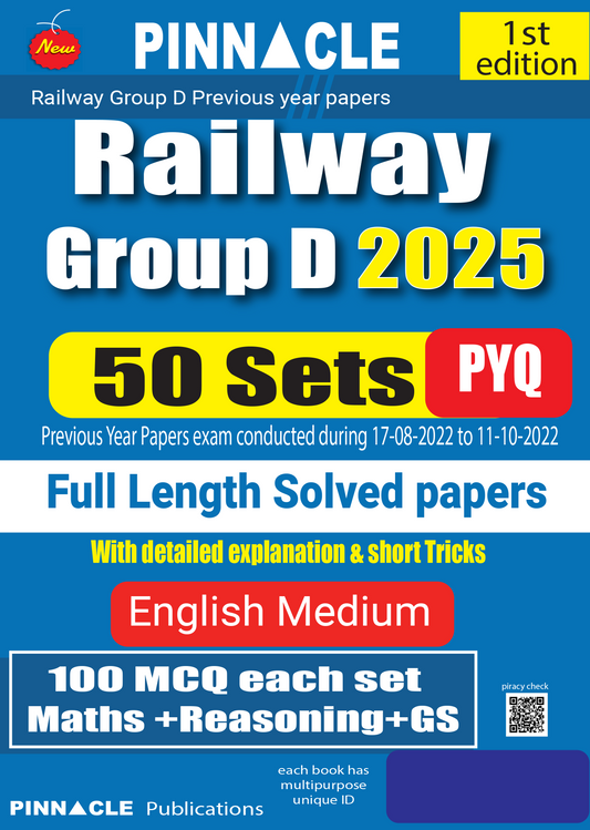 Railway Group D 2025 Full Length Solved Papers 50 Sets PYQ 1st Edition English medium |PINNACLE