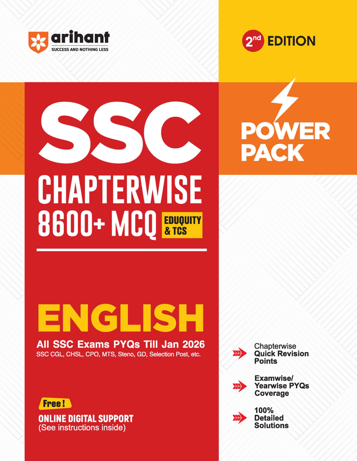 SSC English Chapterwise 8600+ MCQs | For CGL, CHSL, CPO, MTS, GD & Steno Exams | Eduquity & TCS Questions Till 2026 | Quick Revision Points + 100% Detailed Solutions |Arihant|