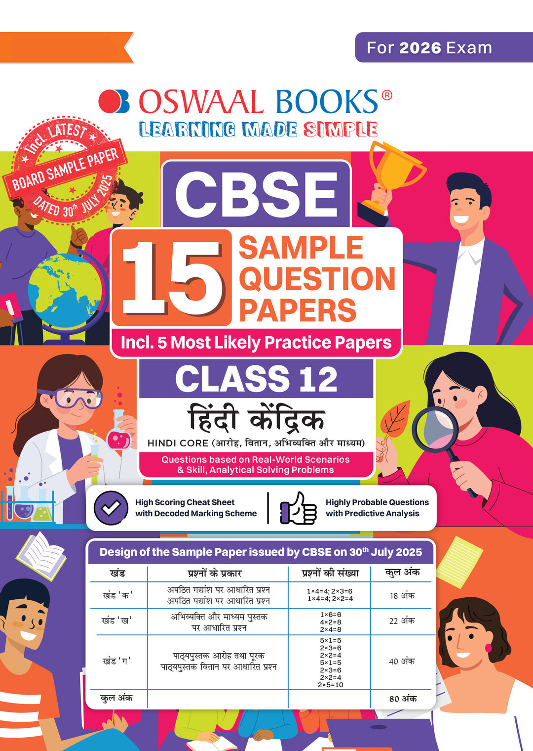 CBSE 15 Sample Question Papers Class 12 Hindi Core for 2026 Board Exam (As per CBSE Sample Question Paper issued on 30 July 2025), recommended by 2025 CBSE Toppers with Chapter wise Highly Probable Questions । Oswaal।