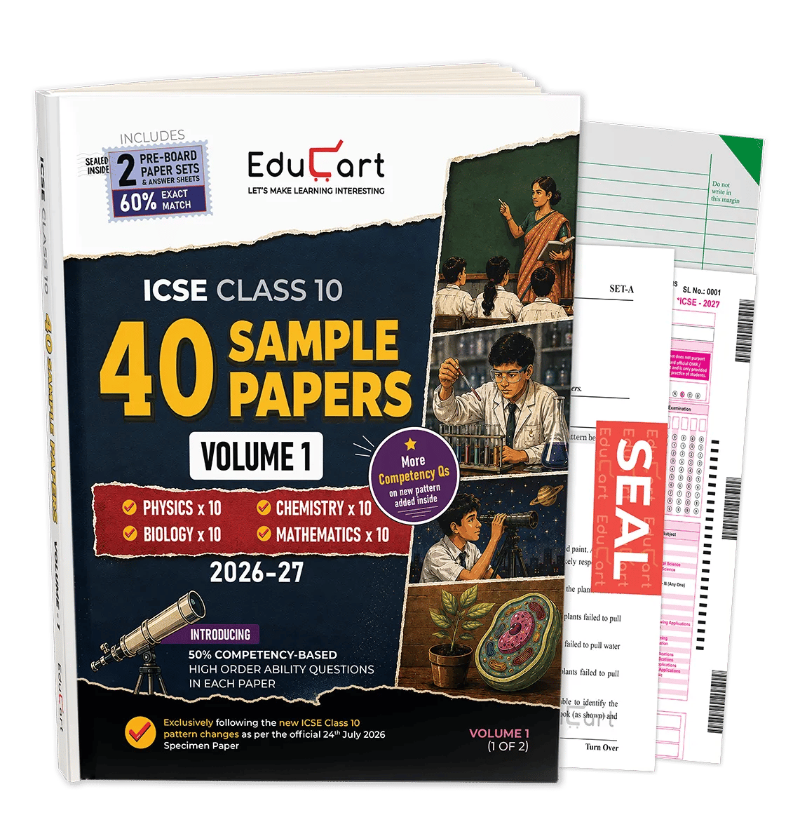 Educart ICSE Class 10 40 Sample Papers Volume 1 (Physics, Chemistry, Biology, Mathematics) 2026-27