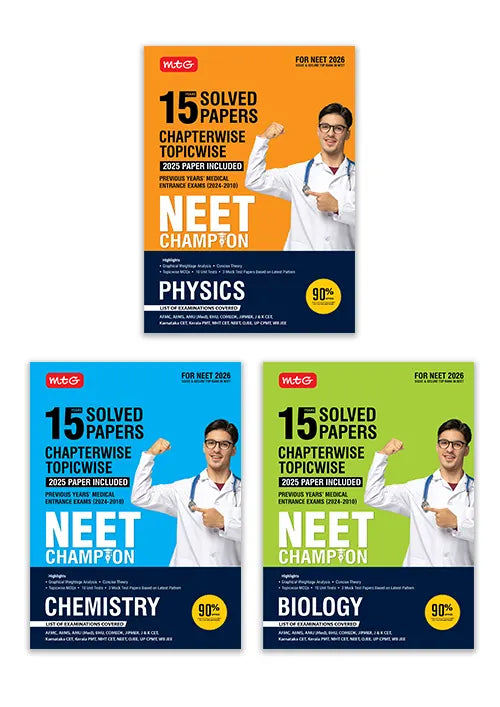 15 Years NEET Chapterwise Topicwise Previous Years Solved Papers Physics, Chemistry and Biology Combo – NEET Champion For 2026 Exam