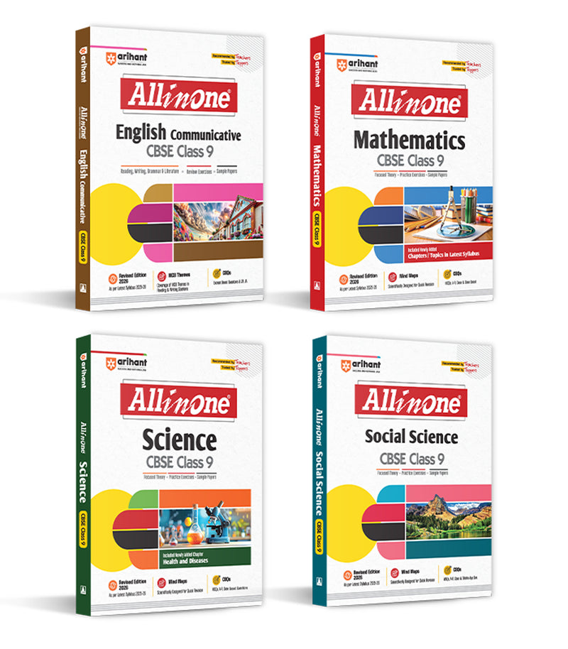 Combo of CBSE All in One Class 9th Exam 2025-26 |  English Communicative, Mathematics, Science & Social science| Arihant