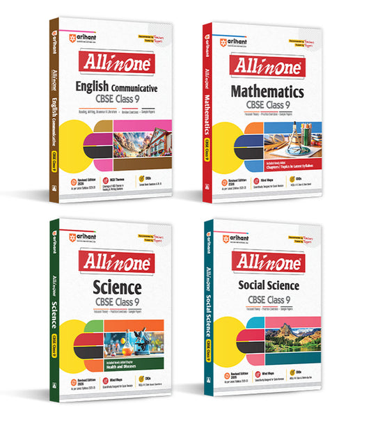 Combo of CBSE All in One Class 9th Exam 2025-26 |  English Communicative, Mathematics, Science & Social science| Arihant