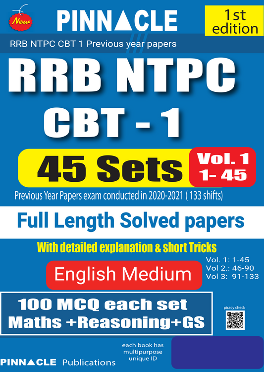 RRB NTPC CBT-1 Full Length Solved Papers Vol.1 (1-45) Sets English medium| PINNACLE