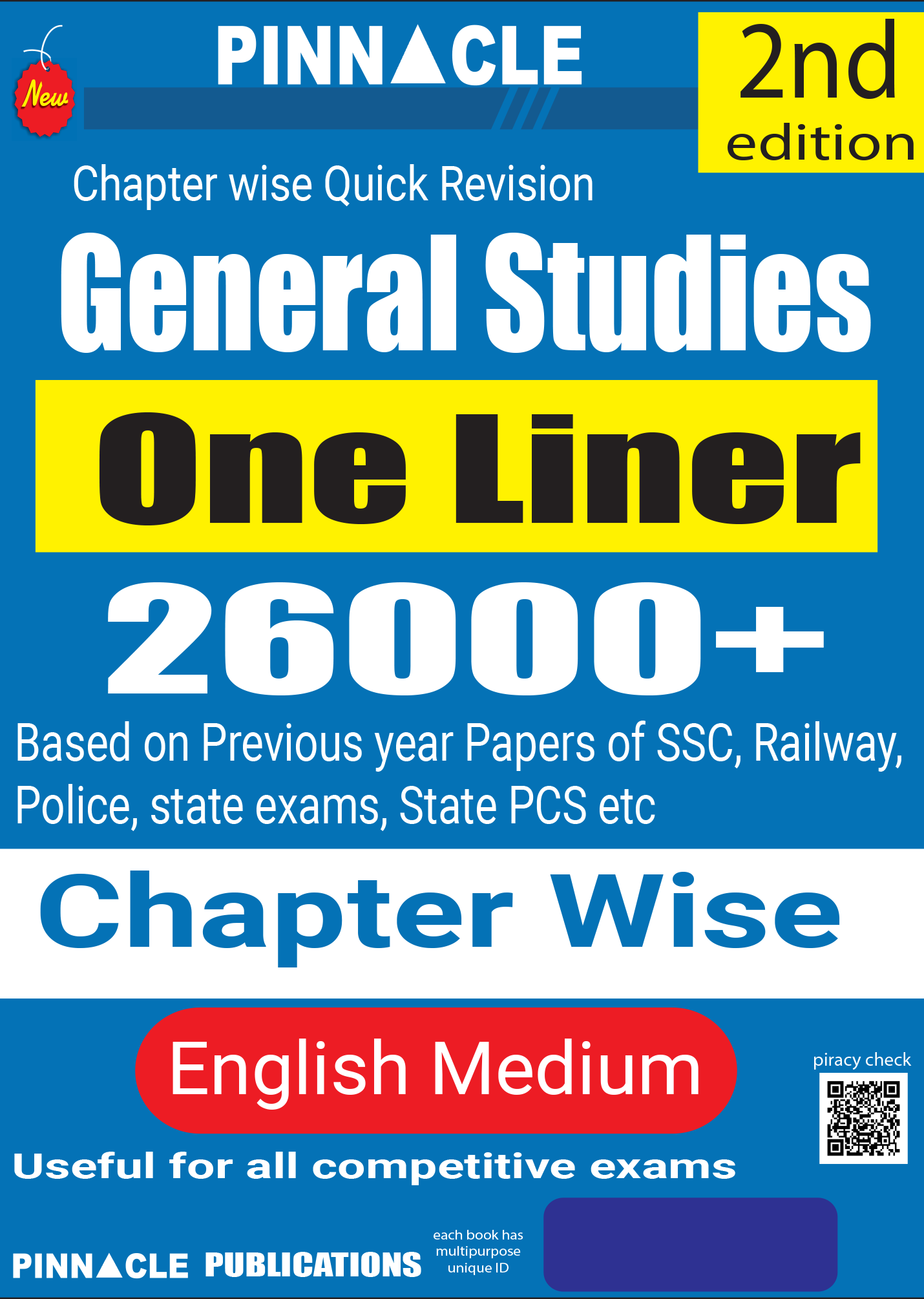 General Studies One Liner 26000+ Chapter wise 2nd edition English medium| PINNACLE