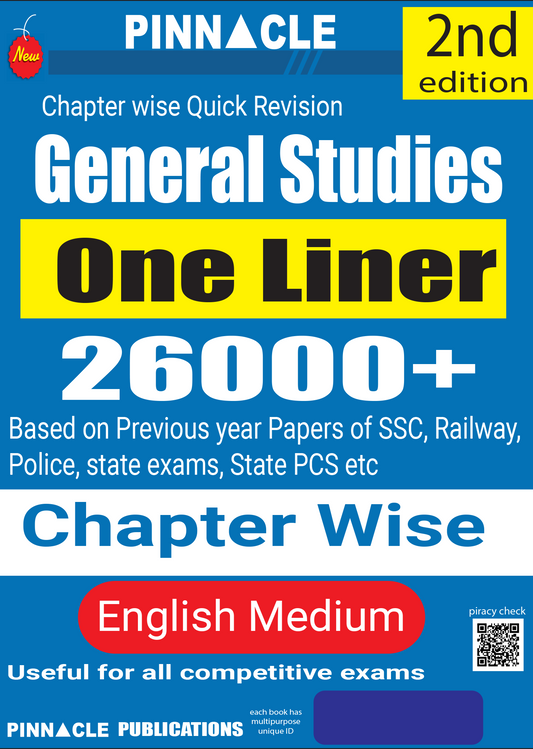 General Studies One Liner 26000+ Chapter wise 2nd edition English medium| PINNACLE