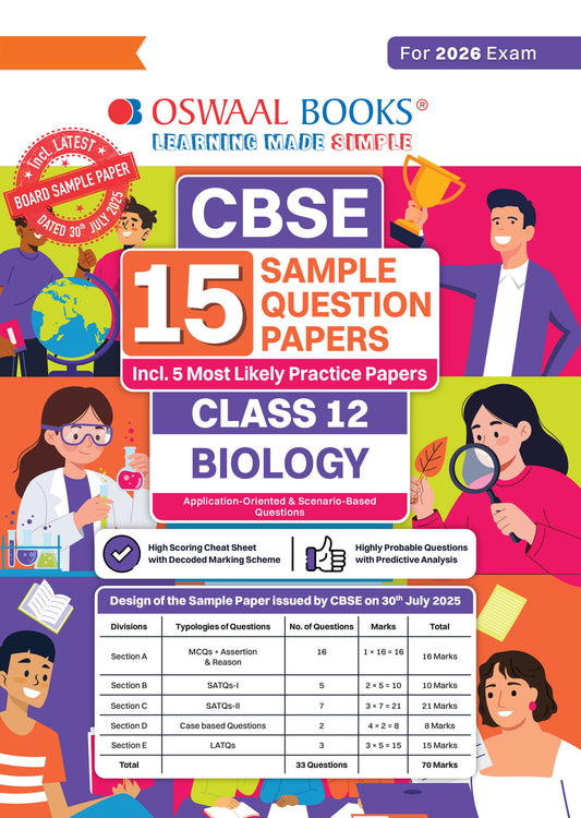 CBSE 15 Sample Question Papers Class 12 Biology for 2026 Board Exam (As per CBSE Sample Question Paper issued on 30 July 2025), recommended by 2025 CBSE Toppers with Chapter wise Highly Probable Questions